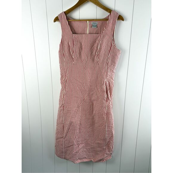 J. Peterman Florentine Seersucker Dress in Red and White Stripe Size 10 - Picture 1 of 13
